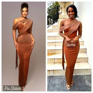 Valentine's Day Dress ❤ JLUXLabel Gold  Draped Maxi